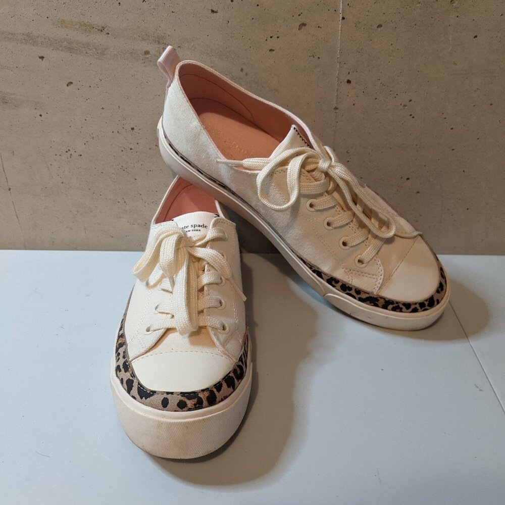 Kate Spade New York Canvas Lace Up Leopard Print Trim Kaia Sneakers US 10